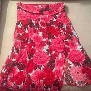 Zara Pink and Red Floral A-Line Skirt